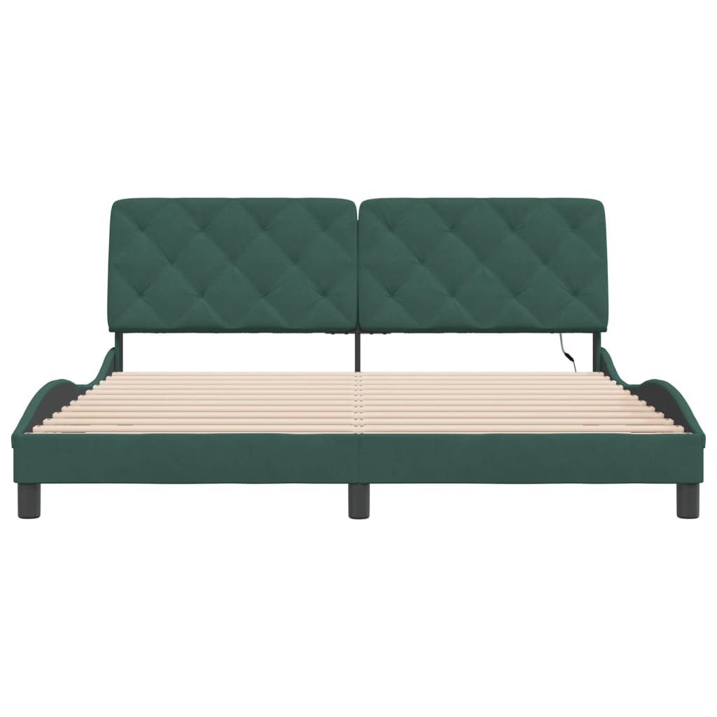 Cadre de lit avec LED sans matelas vert foncé 180x200 cm velours