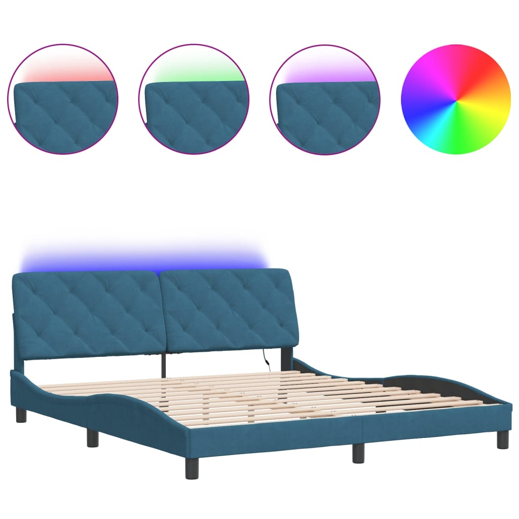 Cadre de lit avec LED sans matelas bleu 180x200 cm velours - XIOS