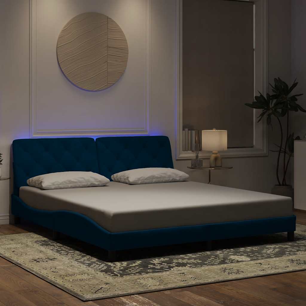 Cadre de lit avec LED sans matelas bleu 180x200 cm velours - XIOS