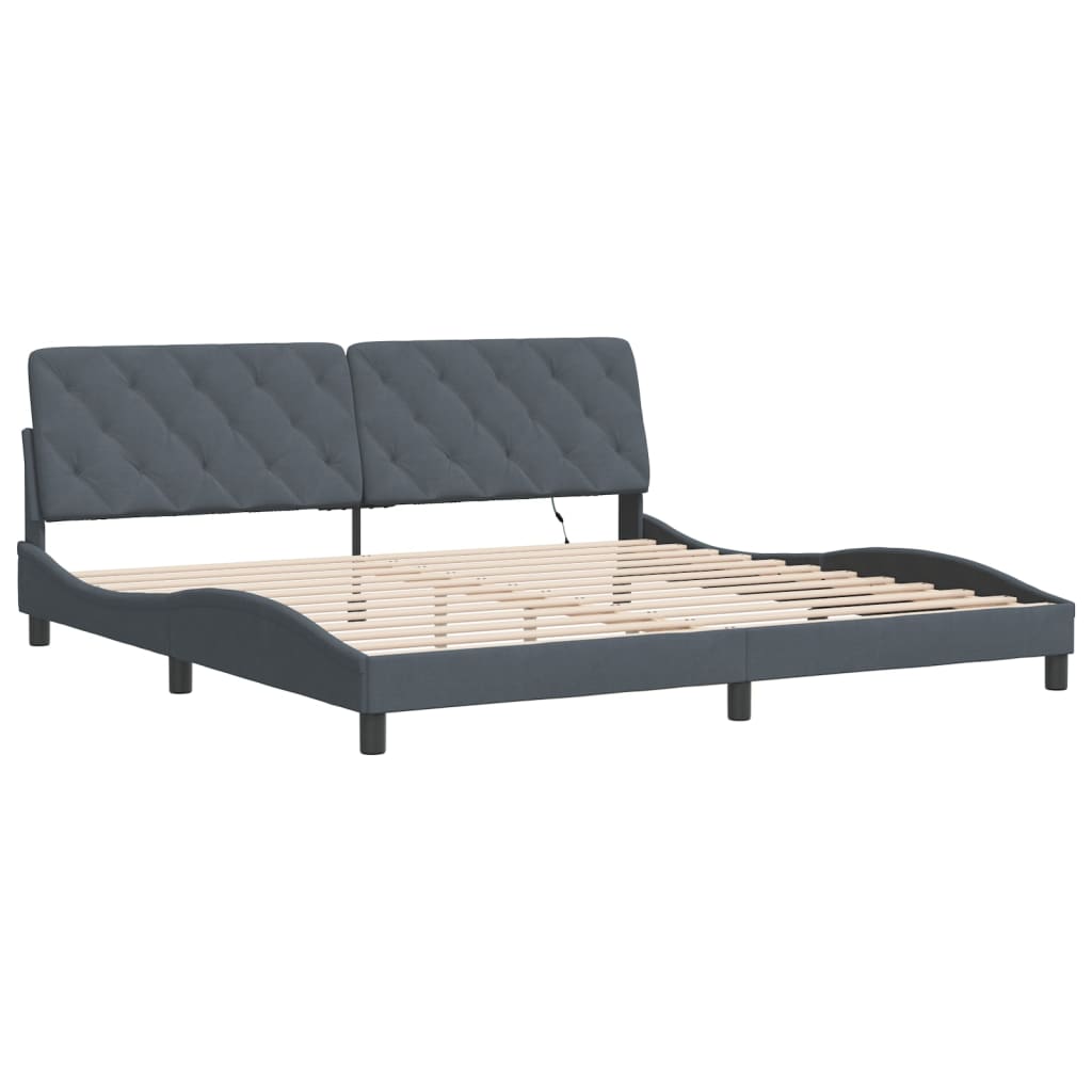 Cadre de lit avec LED sans matelas gris foncé 200x200 cm velours - XIOS