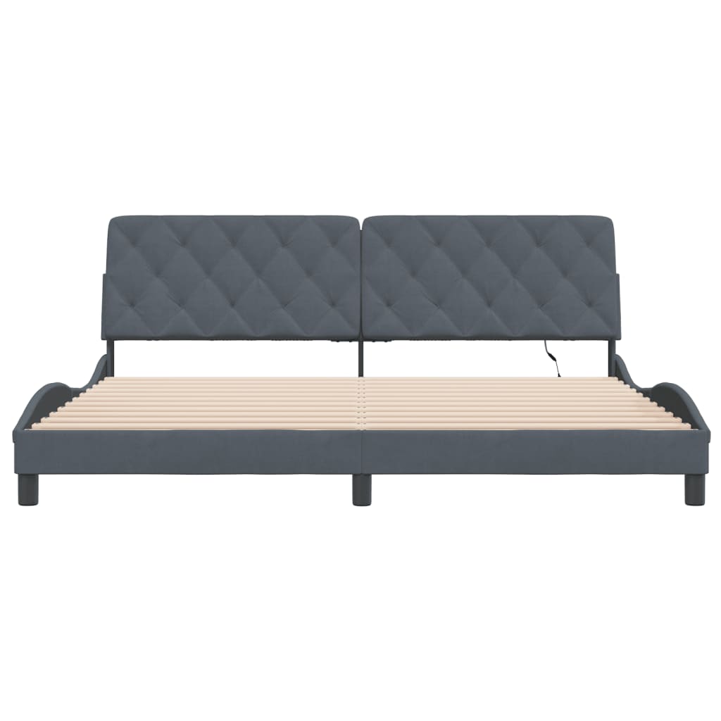 Cadre de lit avec LED sans matelas gris foncé 200x200 cm velours - XIOS