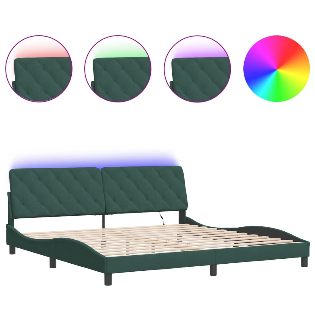 Cadre de lit avec lumières LED vert foncé 200x200 cm velours - XIOS