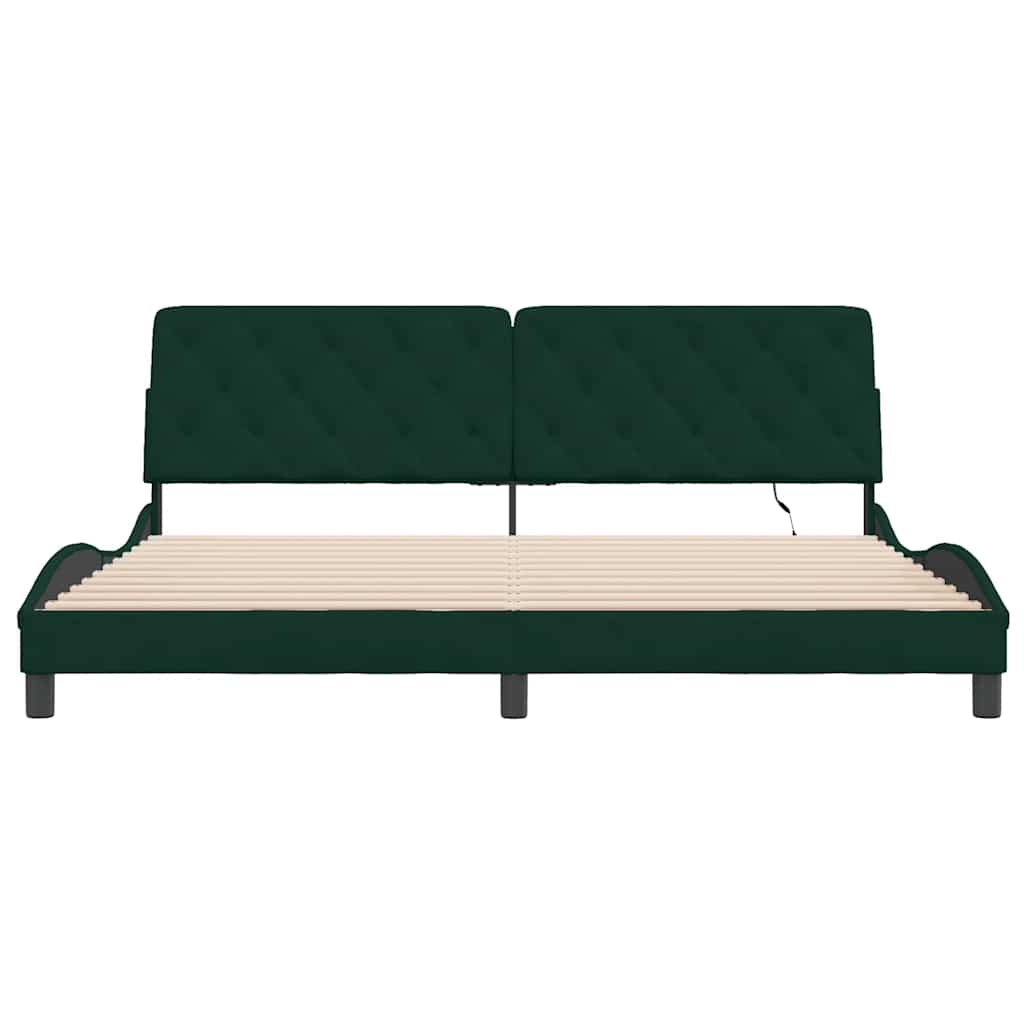 Cadre de lit avec LED sans matelas vert foncé 200x200 cm velours