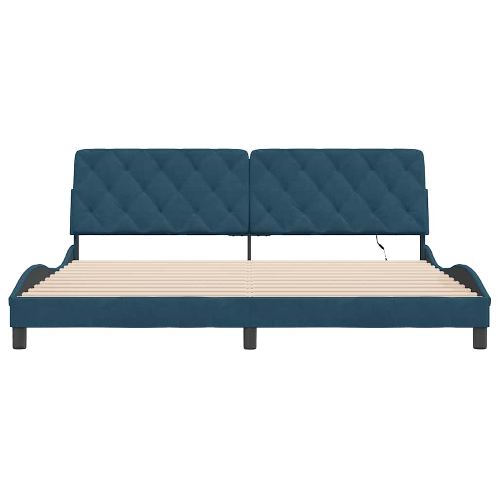 Cadre de lit avec LED sans matelas bleu 200x200 cm velours