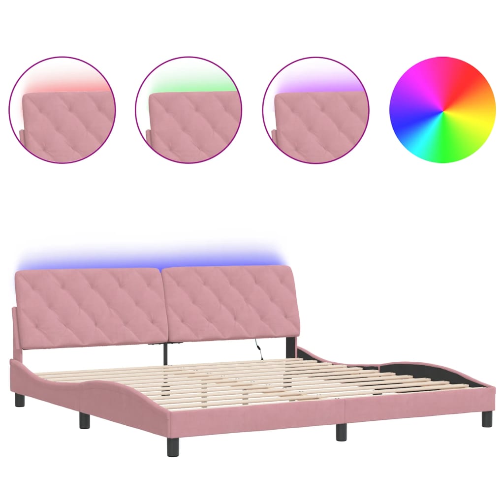 Cadre de lit avec lumières LED rose 200x200 cm velours - XIOS