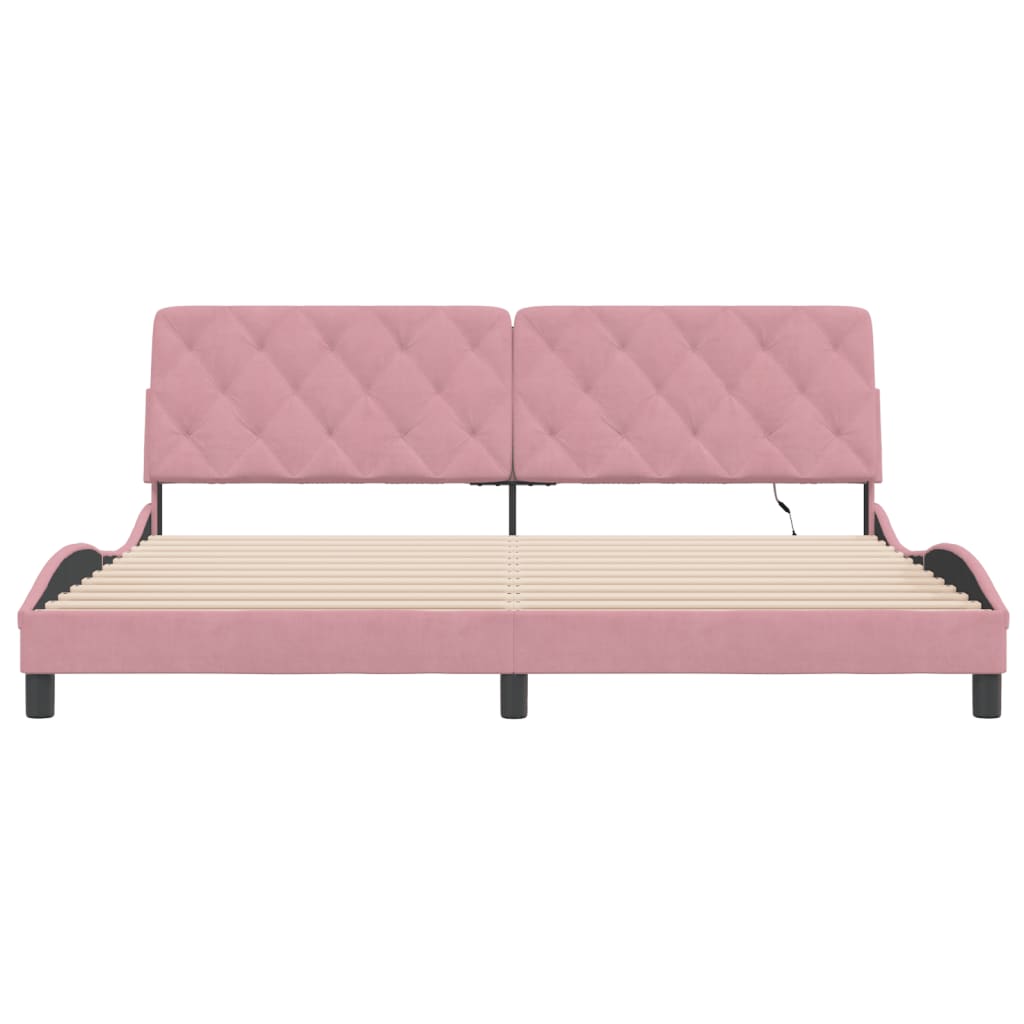 Cadre de lit avec LED sans matelas rose 200x200 cm velours