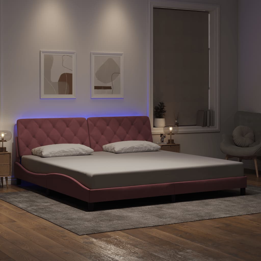 Cadre de lit avec lumières LED rose 200x200 cm velours - XIOS
