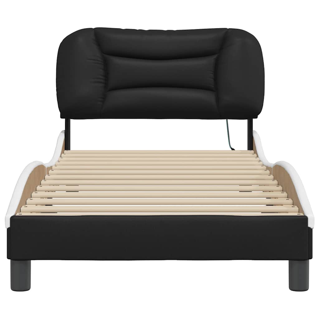 Cadre de lit avec LED sans matelas Hvar noir et blanc 80x200 cm