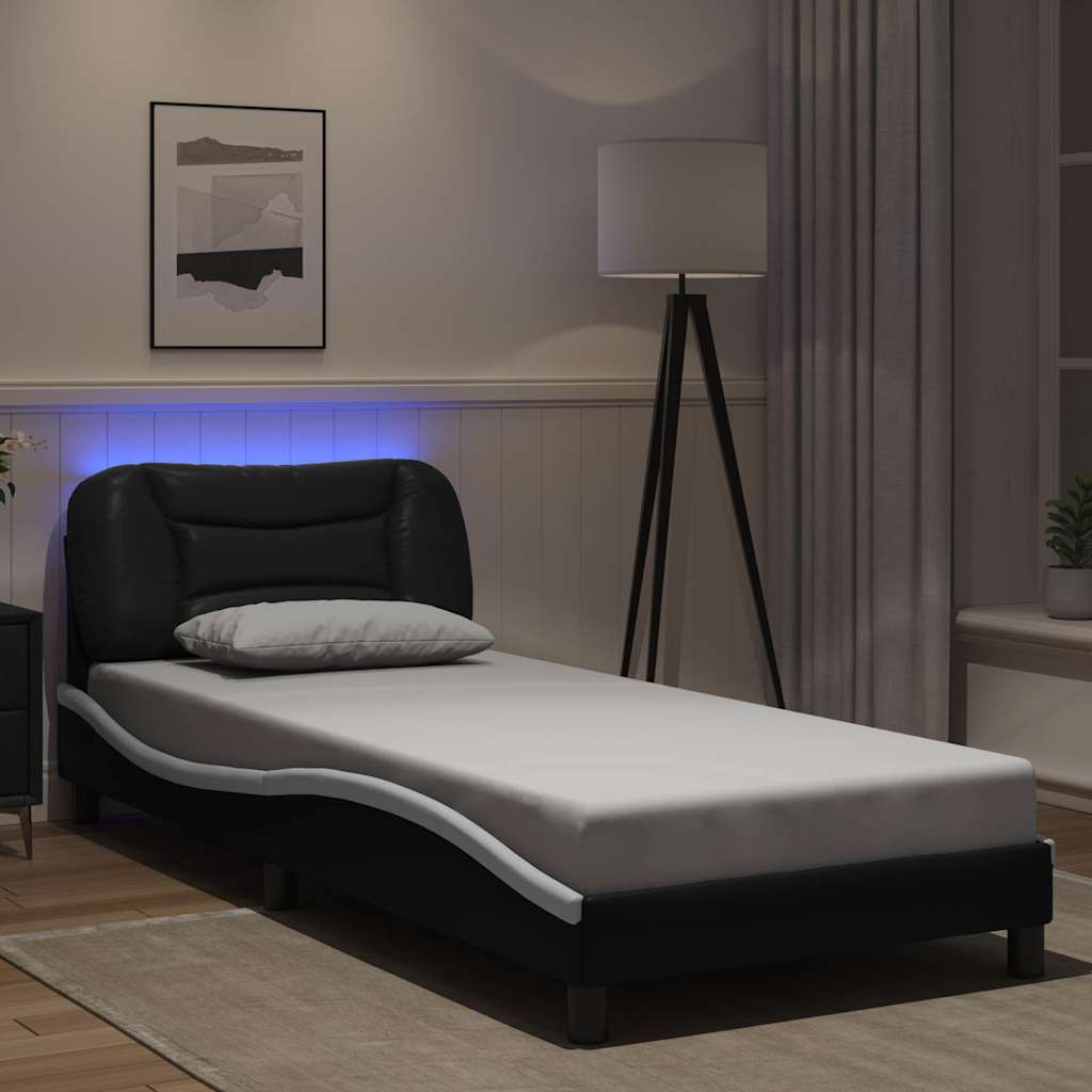 Cadre de lit avec LED sans matelas noir et blanc 80x200 cm - XIOS