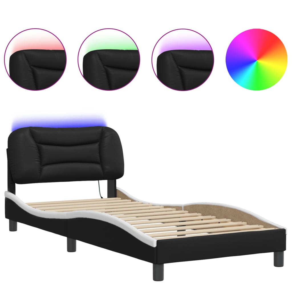 Cadre de lit avec LED sans matelas noir et blanc 90x190 cm - XIOS