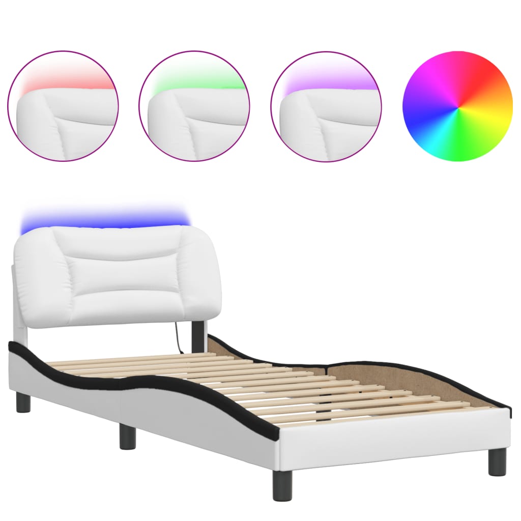 Cadre de lit avec LED sans matelas blanc et noir 90x190 cm - XIOS