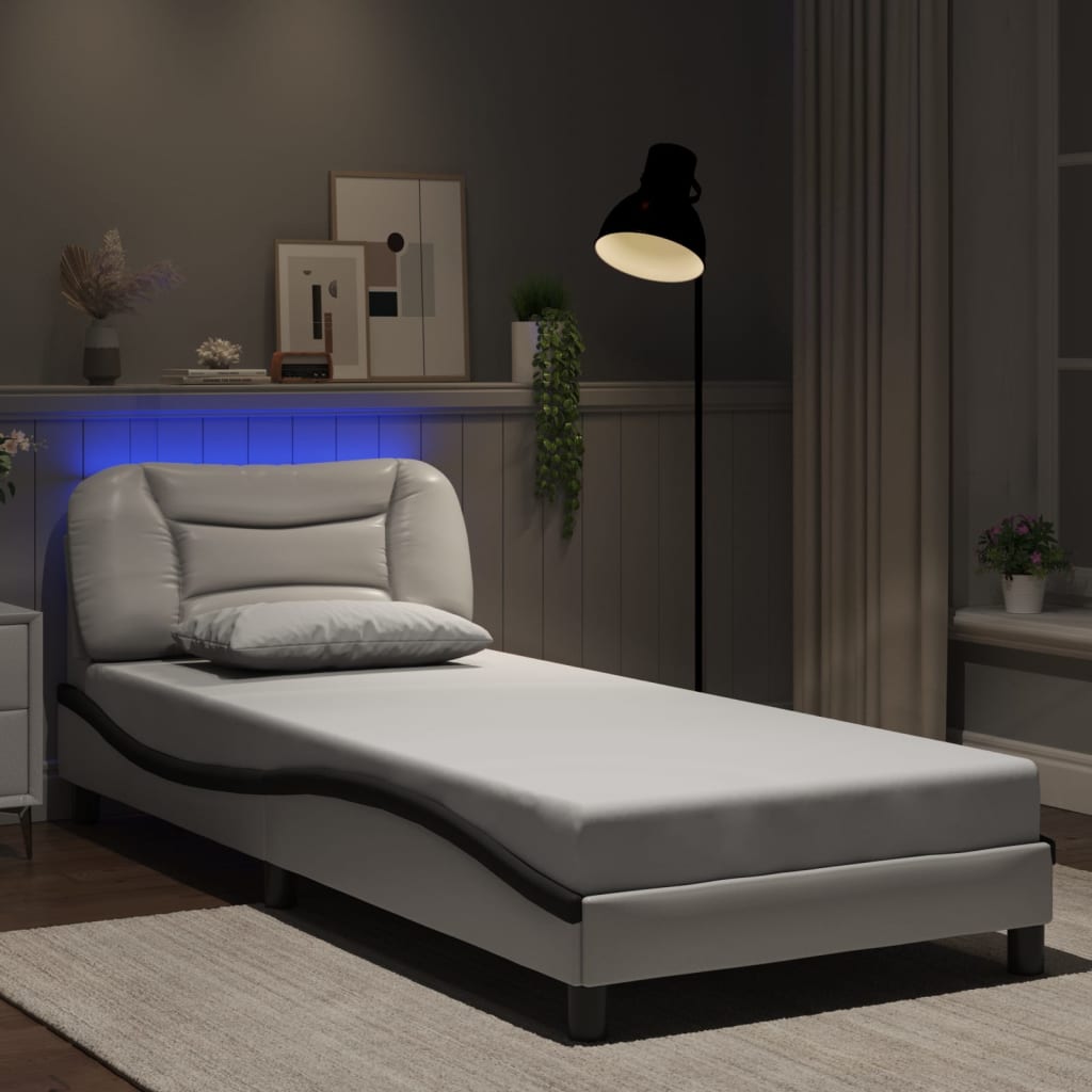 Cadre de lit avec LED sans matelas blanc et noir 90x190 cm - XIOS