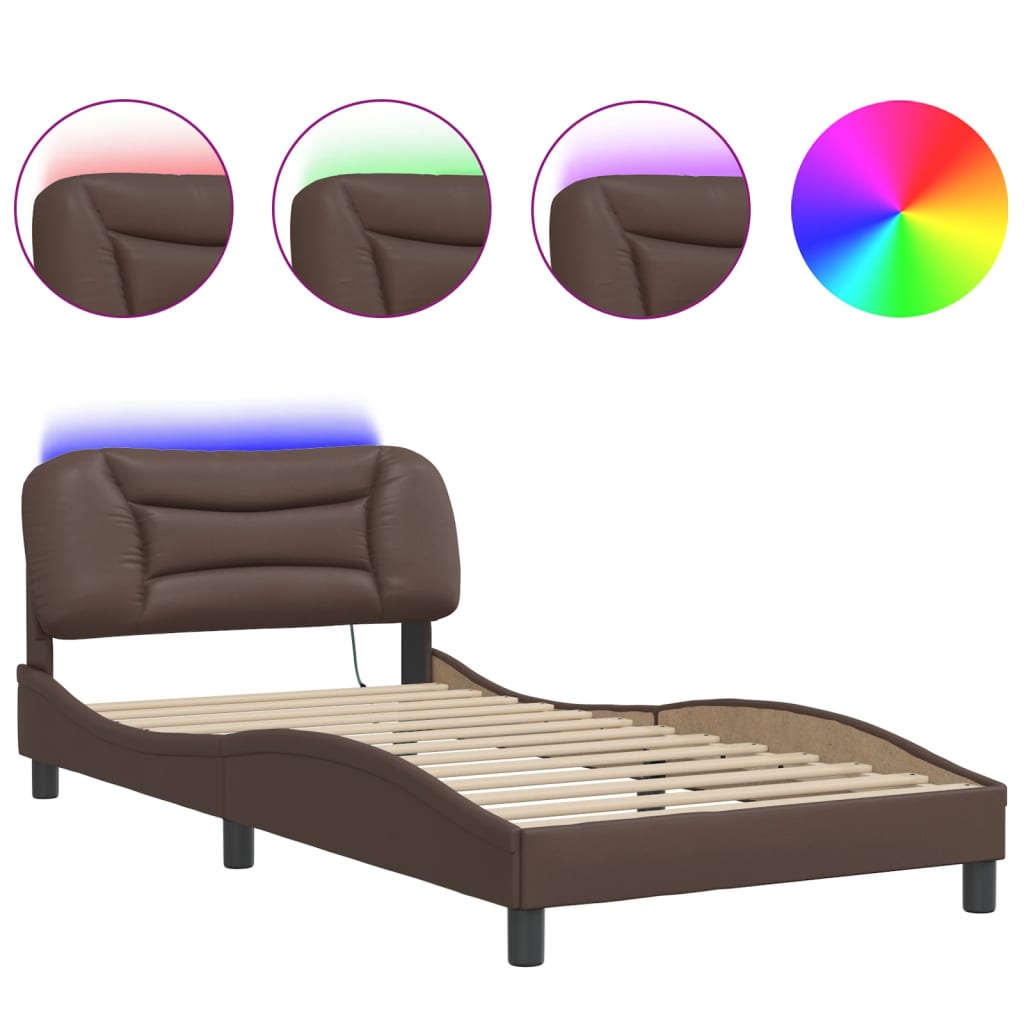 Cadre de lit avec LED sans matelas marron 100x200 cm - XIOS