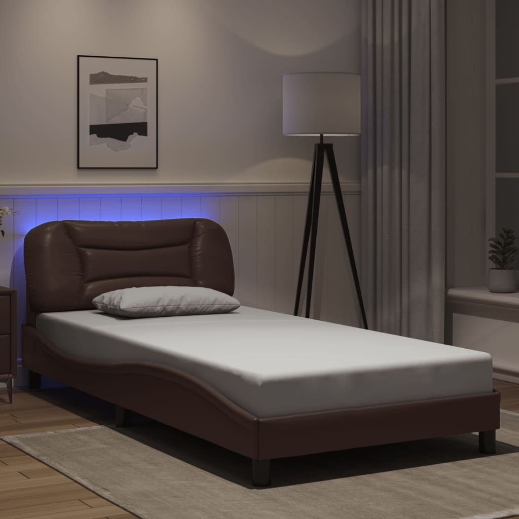 Cadre de lit avec LED sans matelas marron 100x200 cm - XIOS