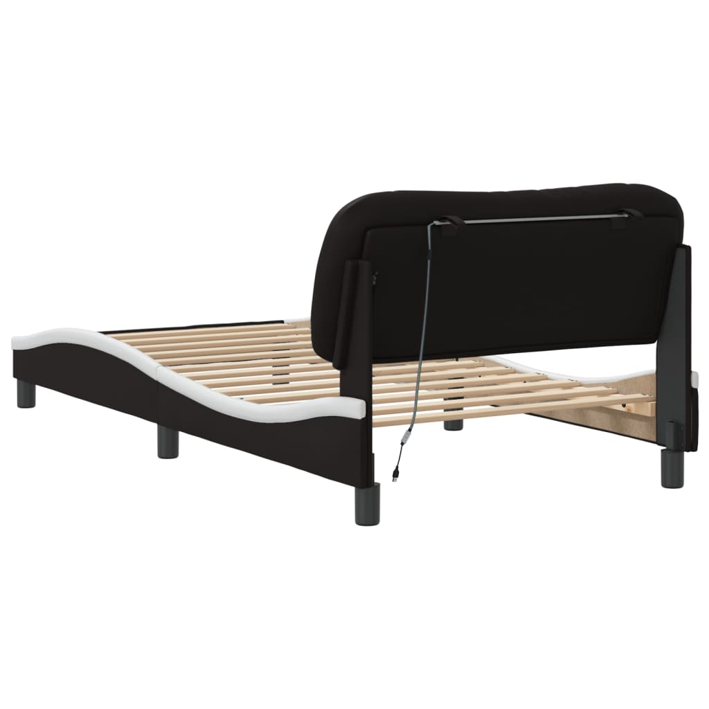 Cadre de lit avec LED sans matelas Hvar noir et blanc 100x200 cm