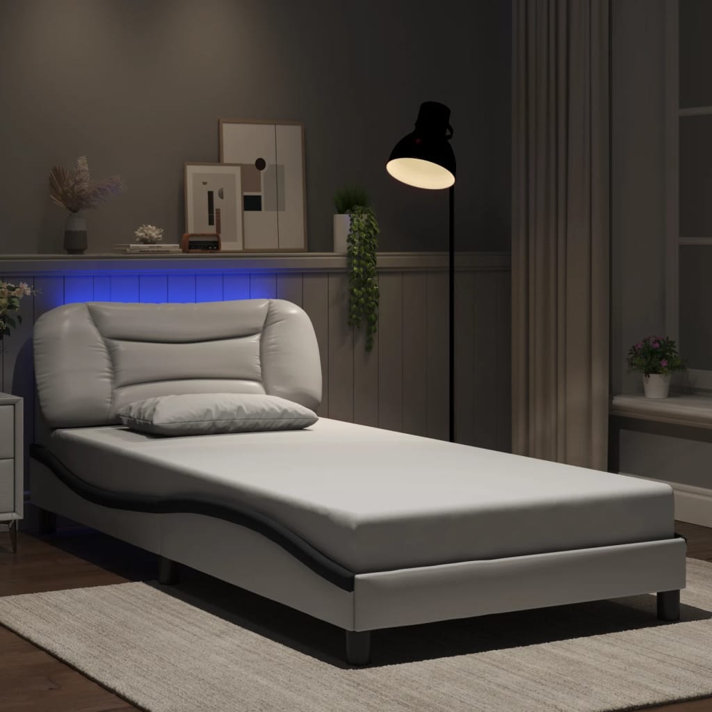 Cadre de lit avec LED sans matelas Hvar blanc et noir 100x200 cm
