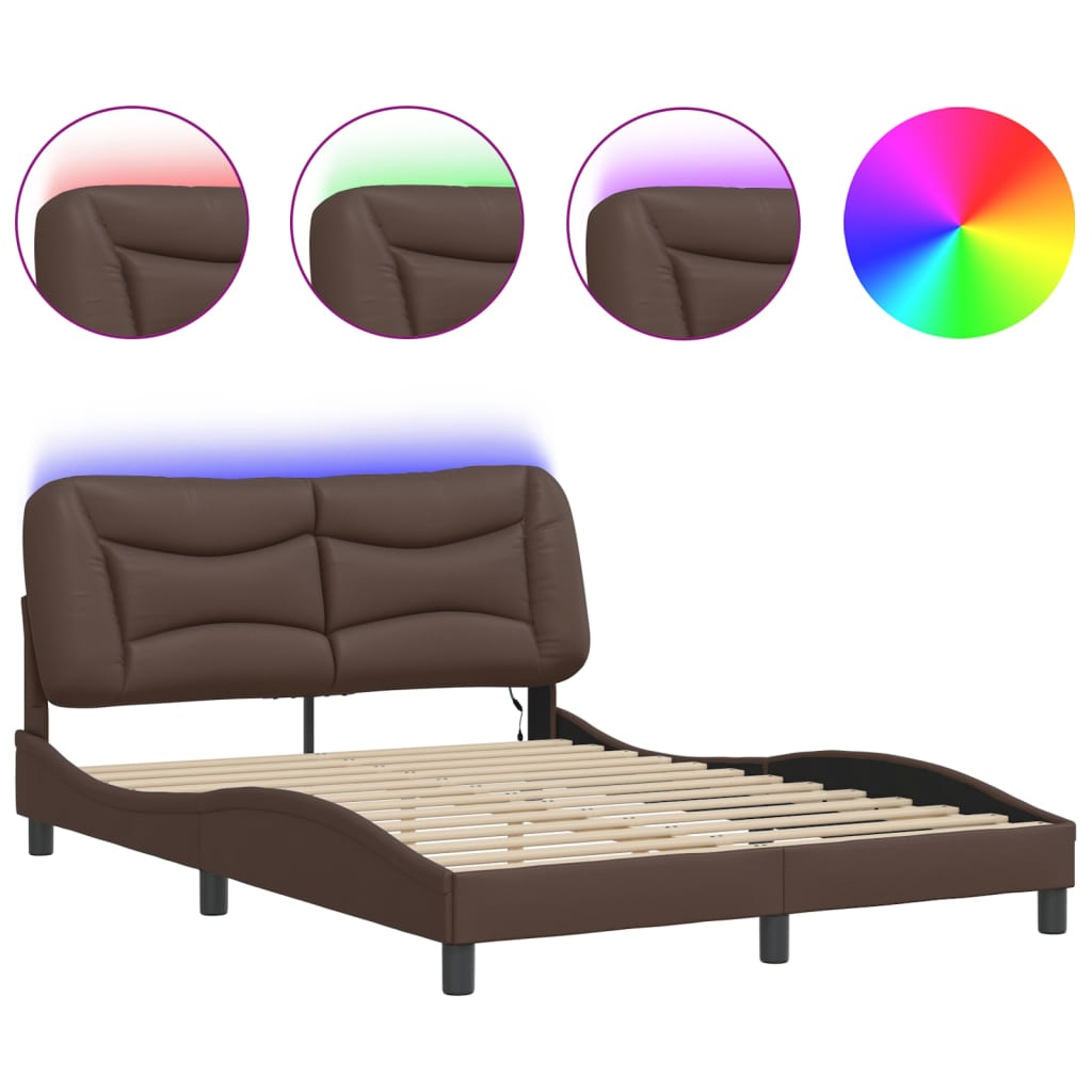 Cadre de lit avec LED sans matelas Hvar marron 140x190 cm