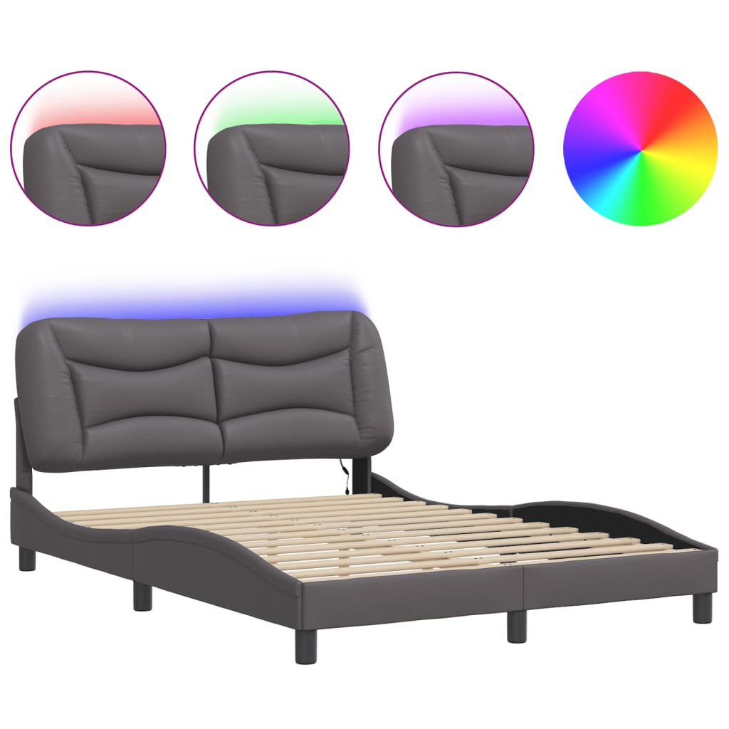 Cadre de lit avec LED sans matelas gris 140x190 cm - XIOS