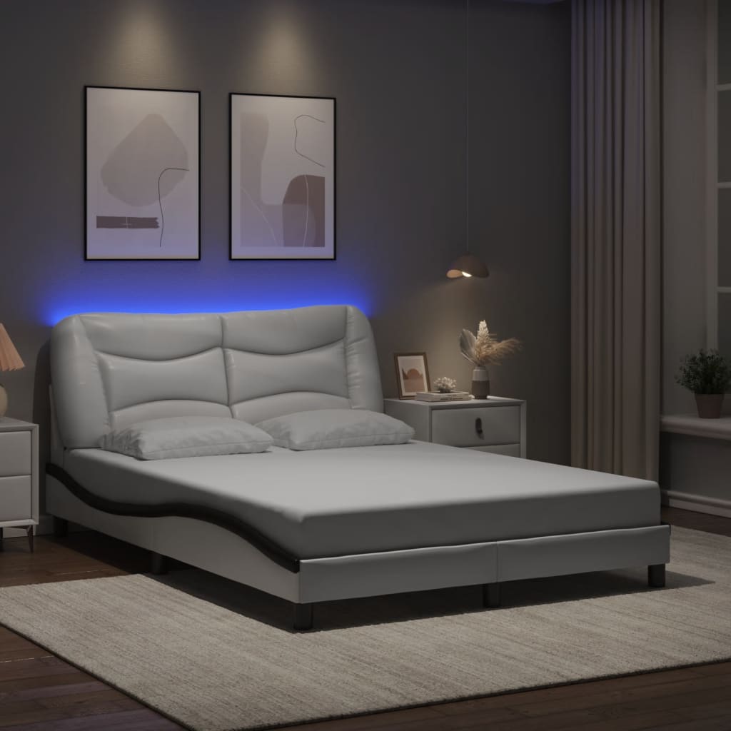 Cadre de lit avec LED sans matelas Hvar blanc et noir 140x200 cm