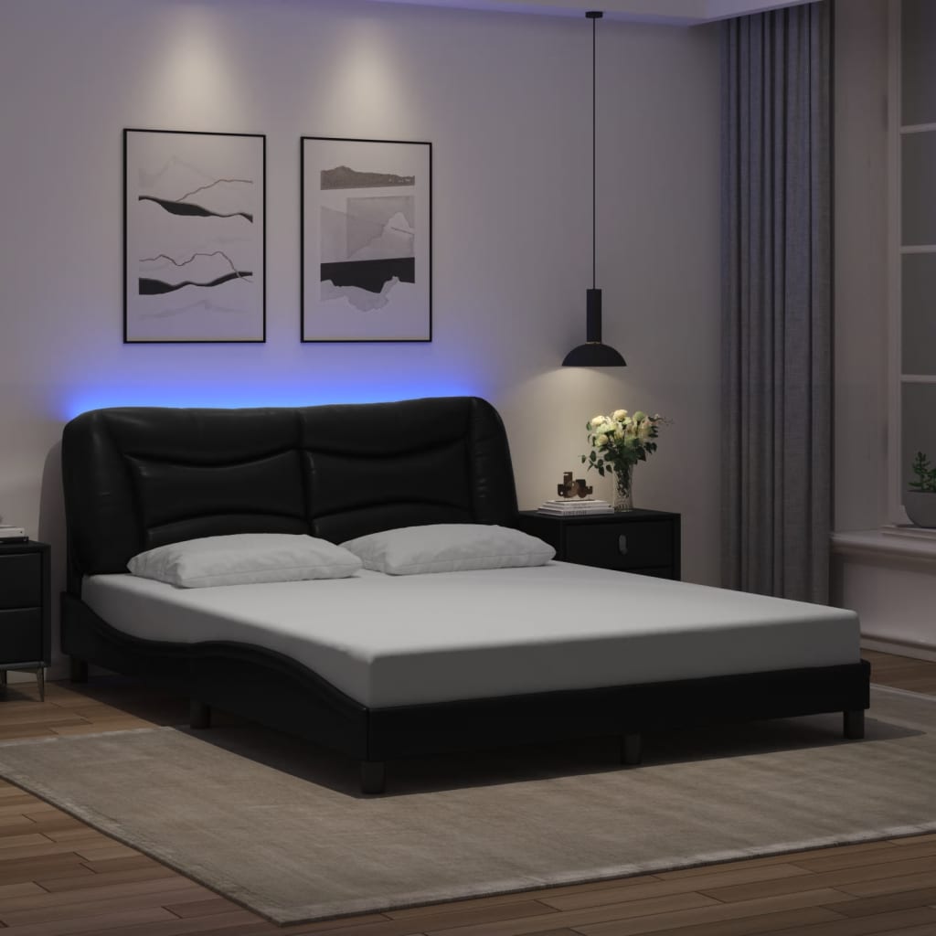 Cadre de lit avec LED sans matelas noir 160x200 cm - XIOS