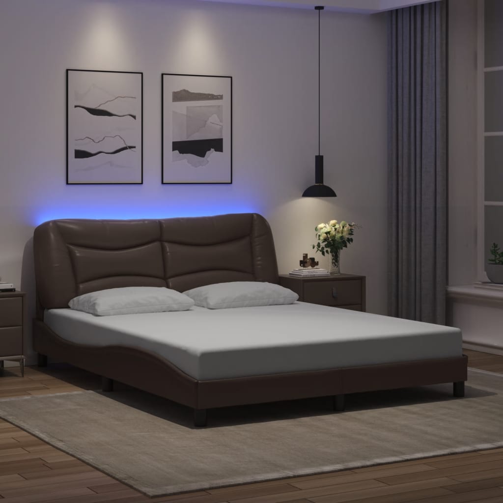 Cadre de lit avec LED sans matelas marron 160x200 cm - XIOS