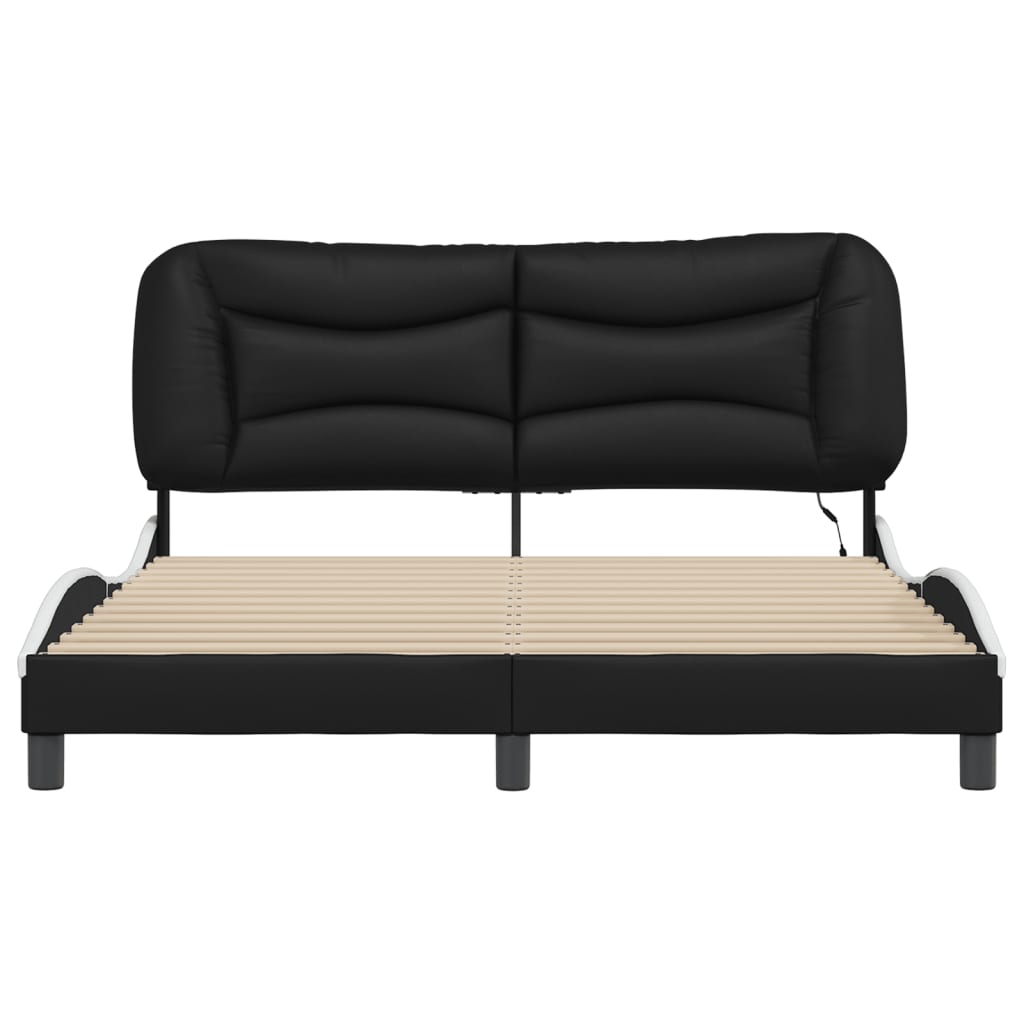 Cadre de lit avec LED sans matelas Hvar noir et blanc 160x200 cm