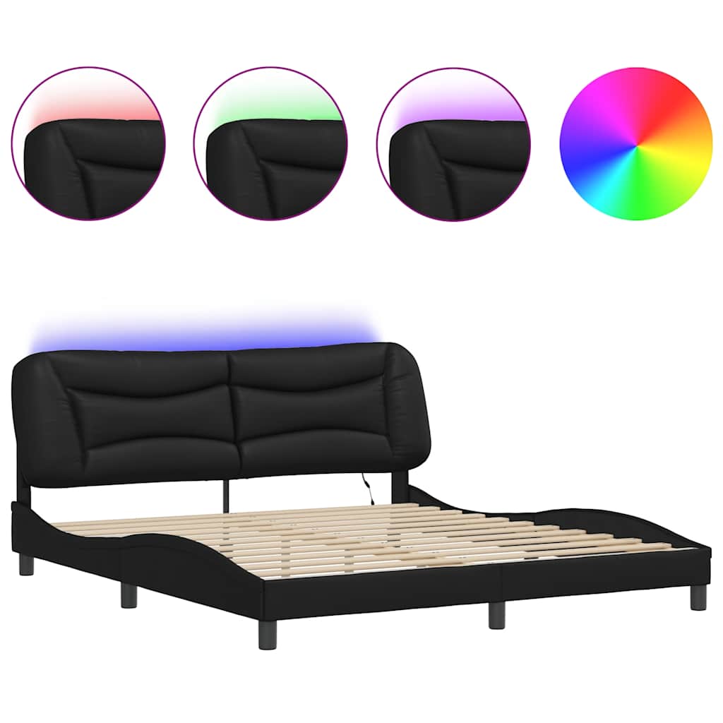 Cadre de lit avec LED sans matelas Hvar noir 180x200 cm