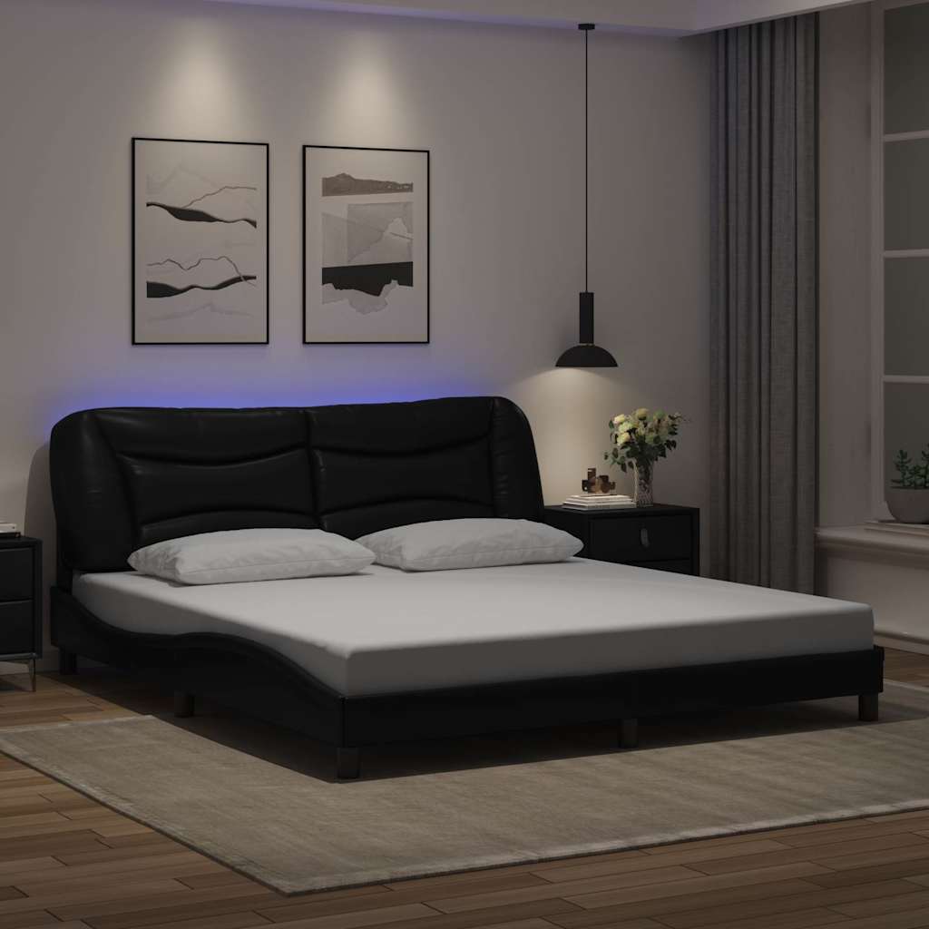 Cadre de lit avec LED sans matelas Hvar noir 180x200 cm