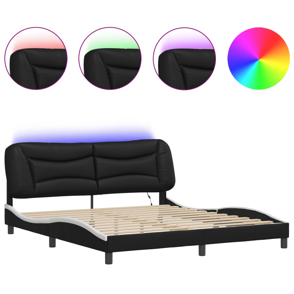 Cadre de lit avec LED sans matelas Hvar noir et blanc 180x200 cm - XIOS