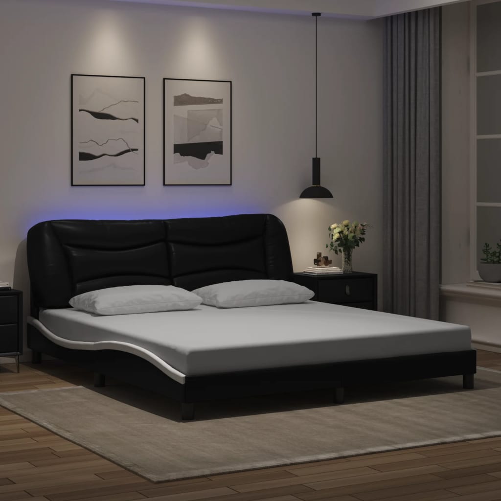 Cadre de lit avec LED sans matelas Hvar noir et blanc 180x200 cm - XIOS