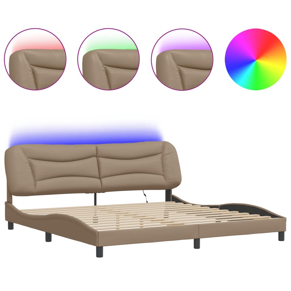 Cadre de lit avec LED sans matelas Hvar cappuccino 200x200 cm