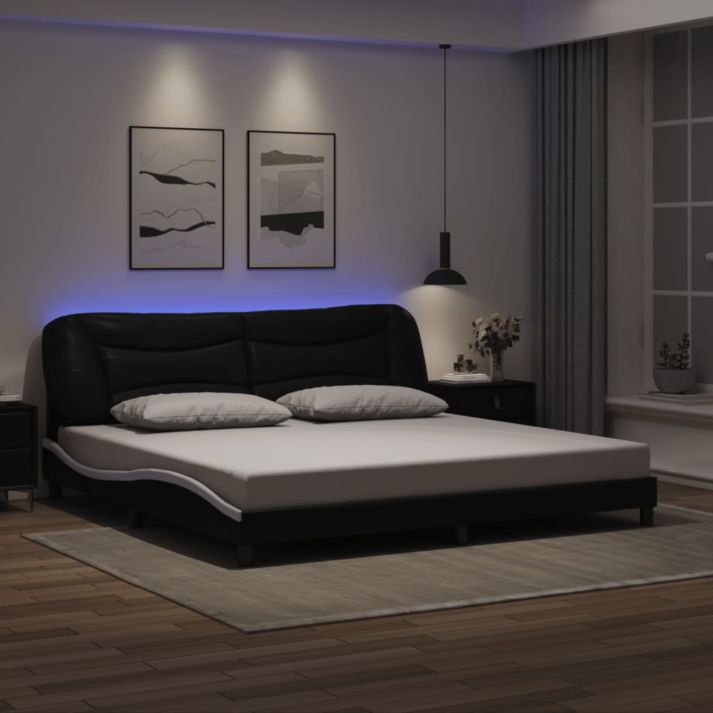 Cadre de lit avec LED sans matelas Hvar noir et blanc 200x200 cm - XIOS