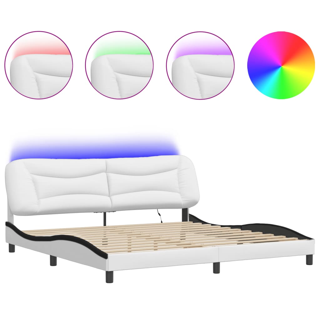 Cadre de lit avec LED sans matelas Hvar blanc et noir 200x200 cm - XIOS