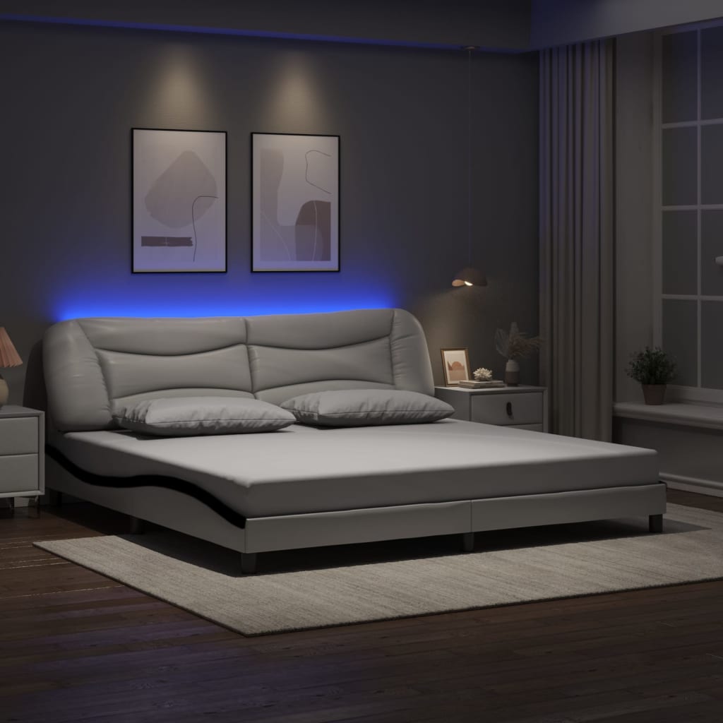 Cadre de lit avec LED sans matelas Hvar blanc et noir 200x200 cm - XIOS