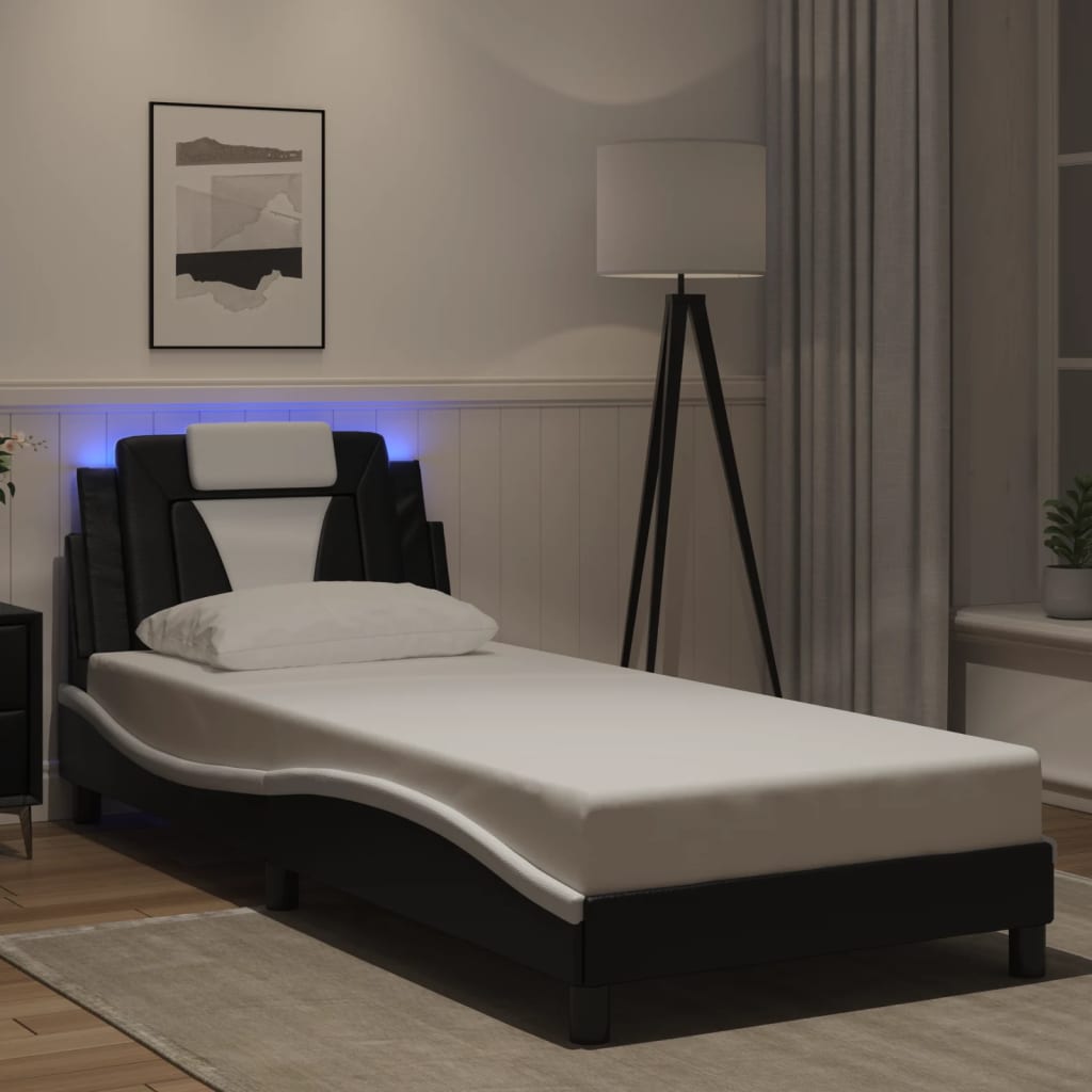 Cadre de lit avec LED sans matelas noir et blanc 80x200 cm - XIOS