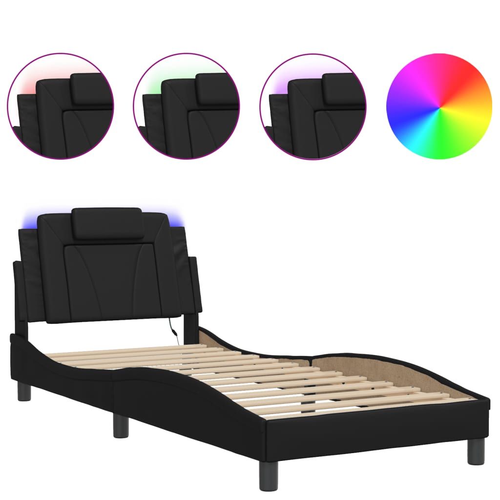 Cadre de lit avec LED sans matelas noir 90x190 cm - XIOS