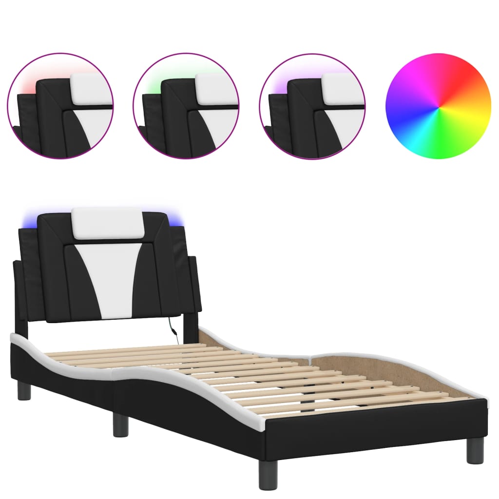 Cadre de lit avec LED sans matelas noir et blanc 90x190 cm - XIOS