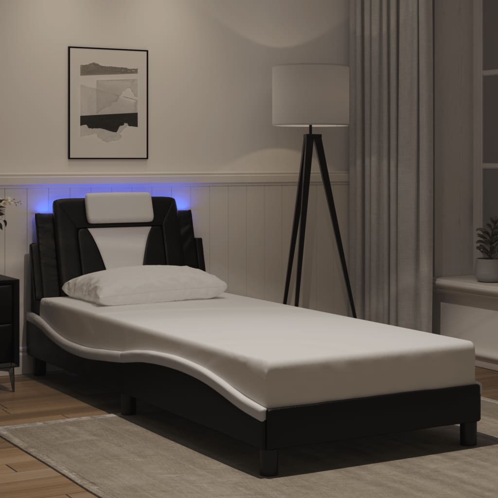 Cadre de lit Viana avec LED sans matelas noir et blanc 90x200 cm - XIOS