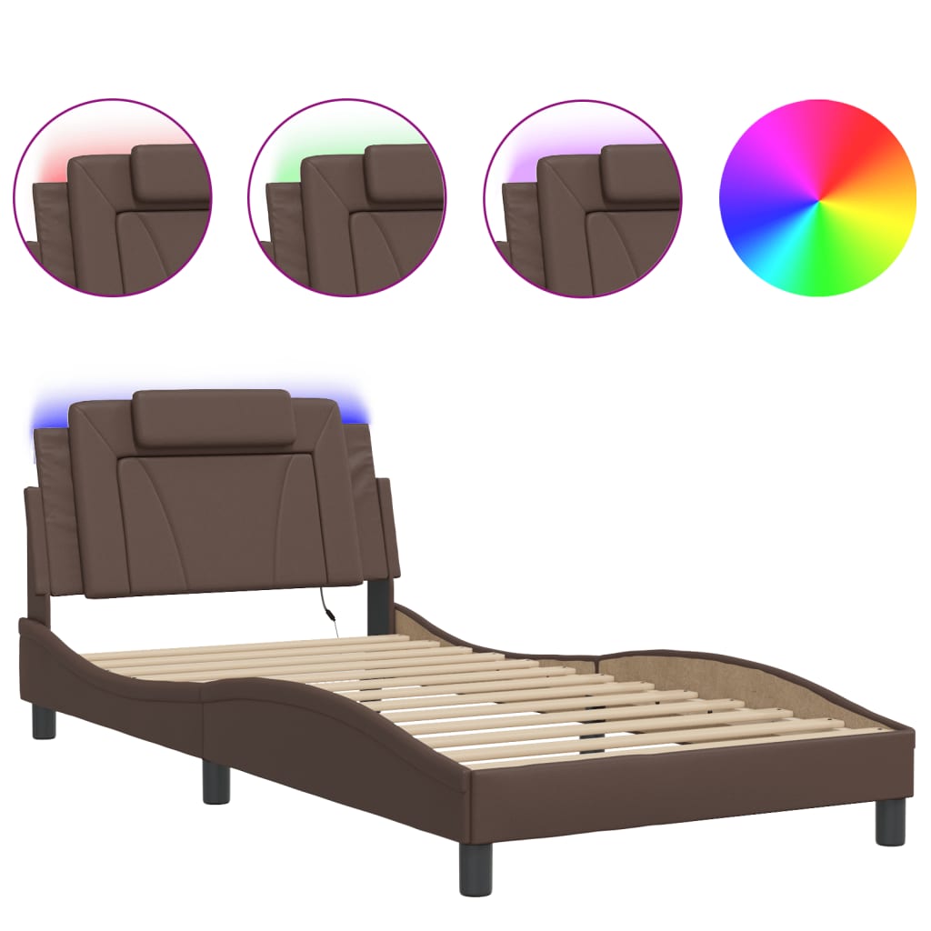 Cadre de lit avec LED sans matelas marron 100x200 cm - XIOS