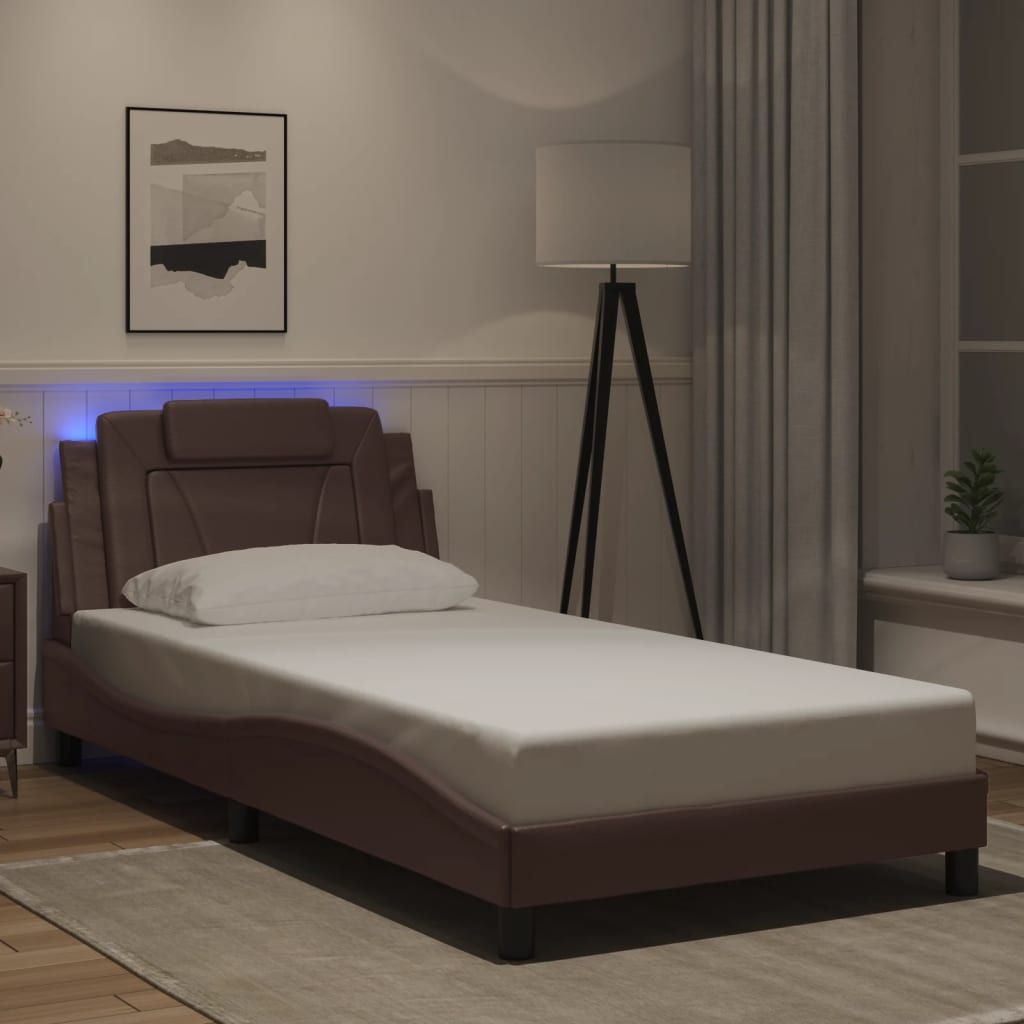 Cadre de lit avec LED sans matelas marron 100x200 cm - XIOS