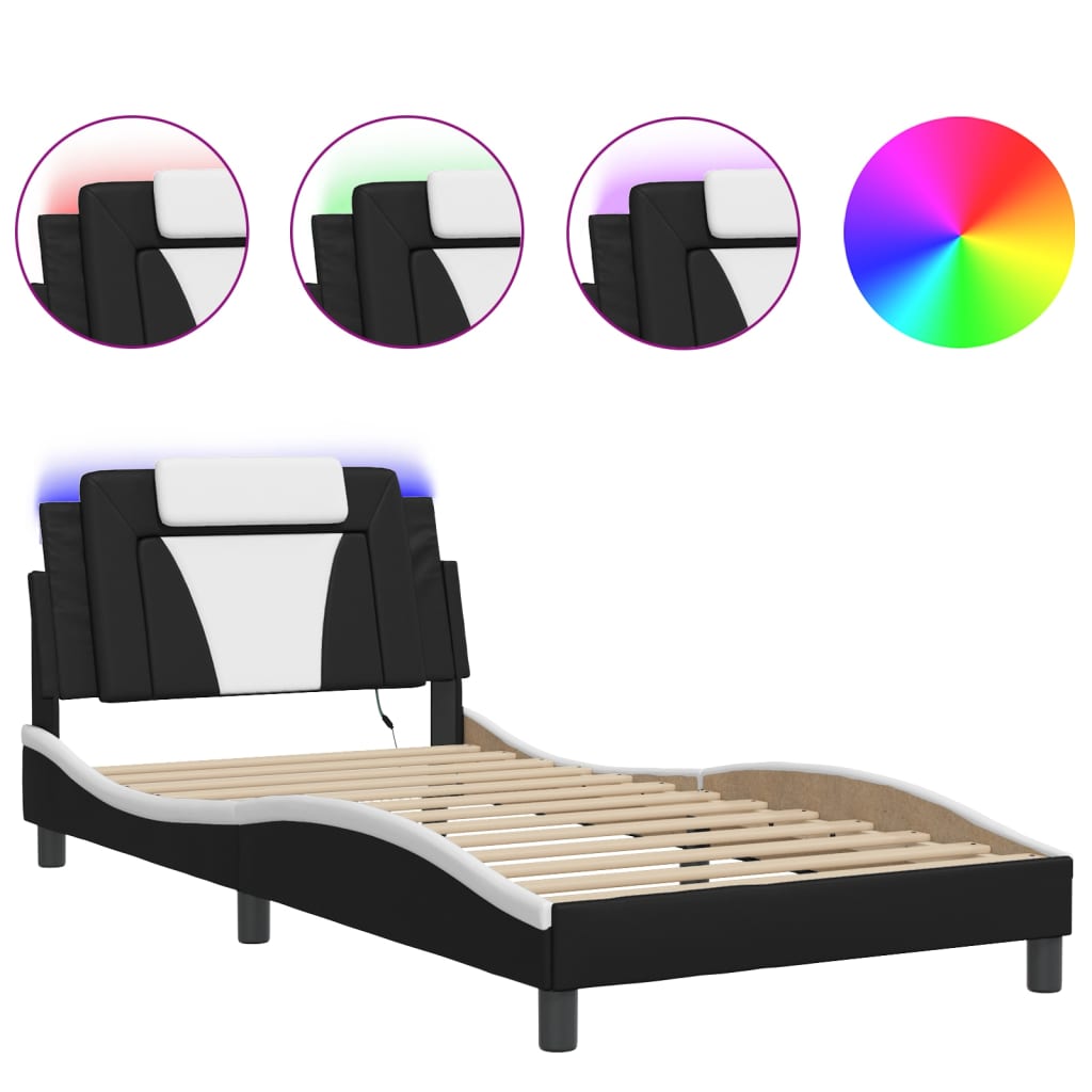 Cadre de lit avec LED sans matelas noir et blanc 100x200 cm - XIOS