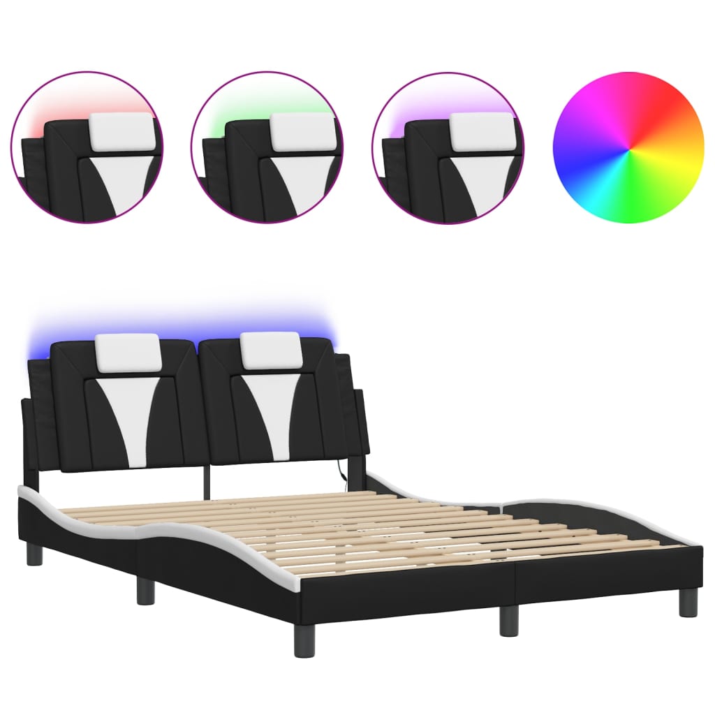 Cadre de lit avec LED sans matelas noir et blanc 140x190 cm - XIOS