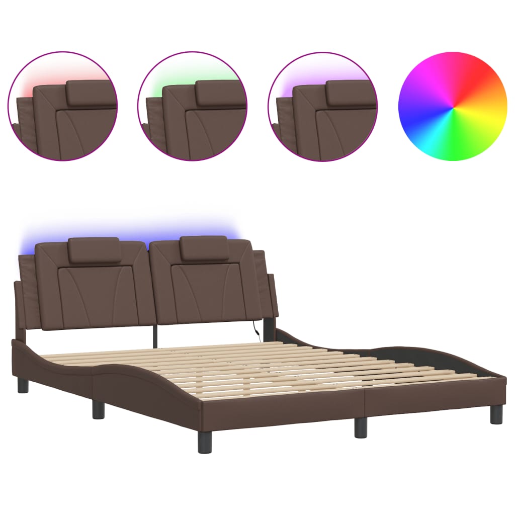 Cadre de lit avec LED sans matelas marron 160x200 cm - XIOS