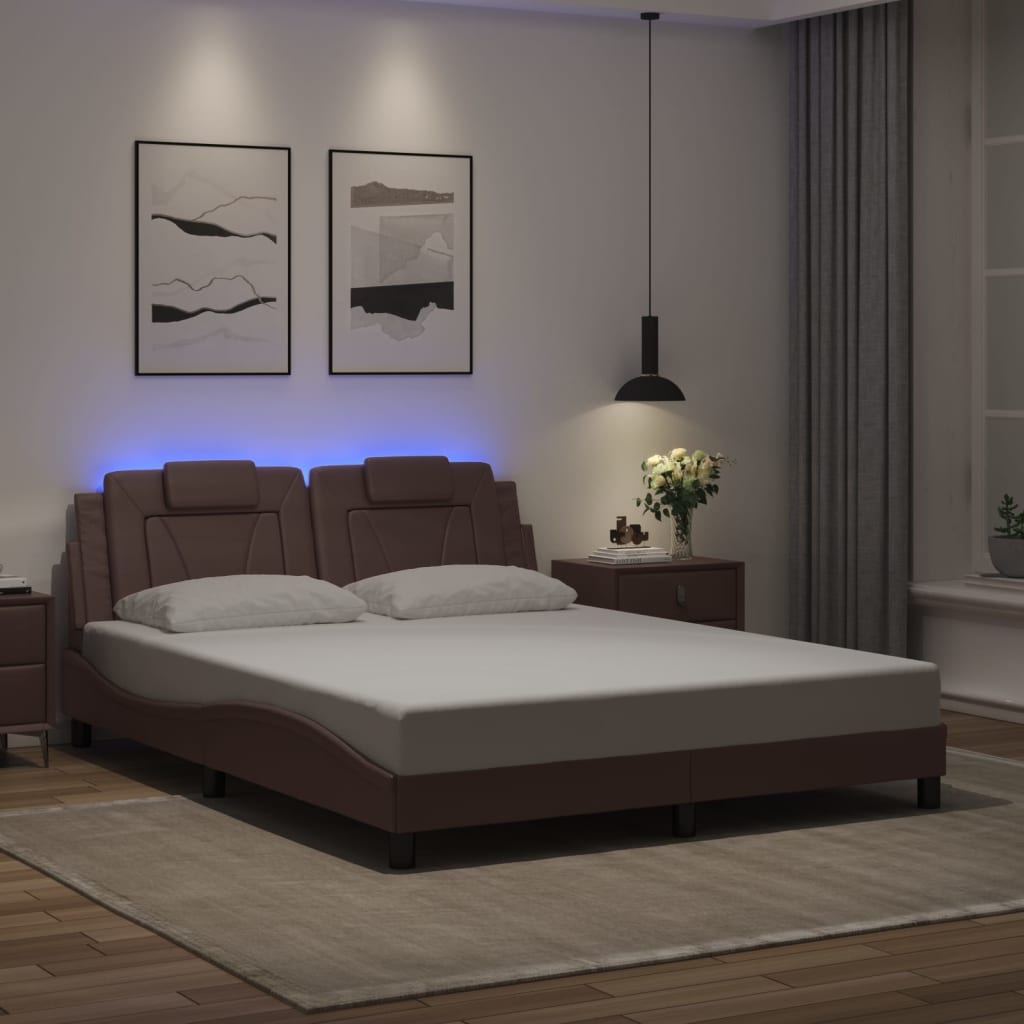 Cadre de lit avec LED sans matelas marron 160x200 cm - XIOS