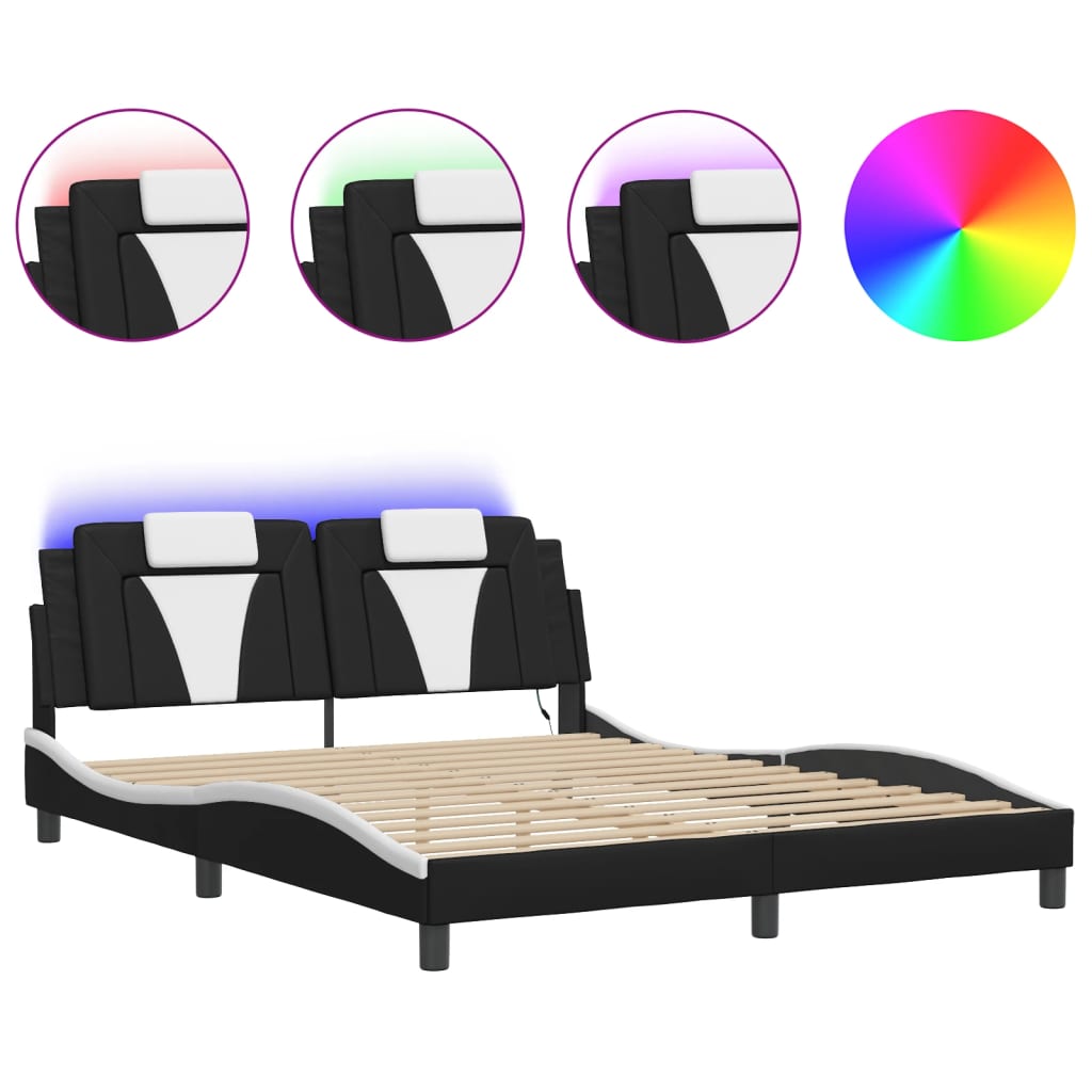 Cadre de lit Viana avec LED sans matelas noir et blanc 160x200 cm