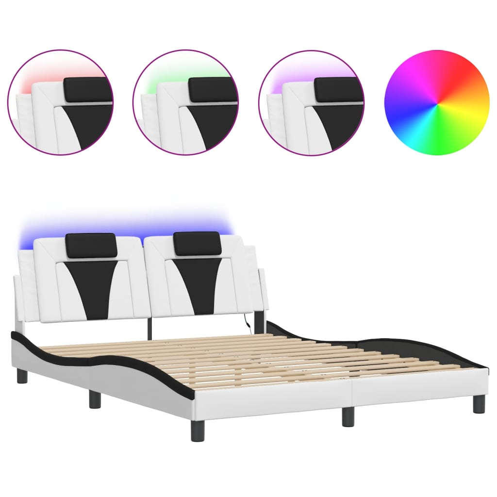 Cadre de lit avec LED sans matelas blanc et noir 160x200 cm - XIOS