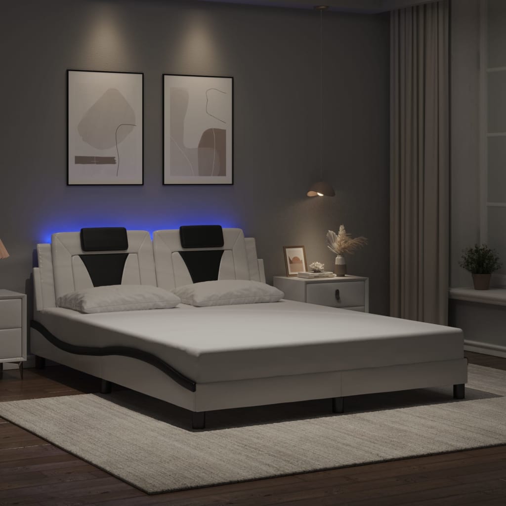 Cadre de lit avec LED sans matelas blanc et noir 160x200 cm - XIOS