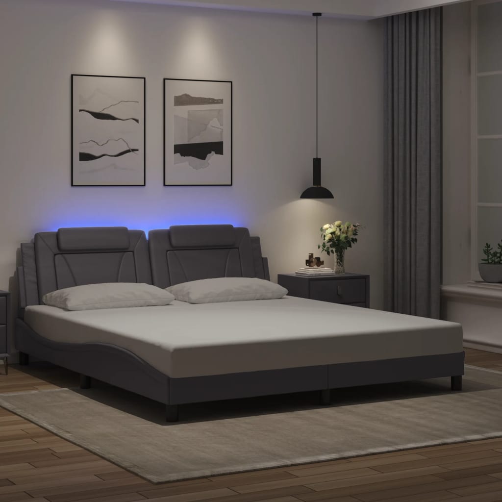 Cadre de lit avec LED sans matelas gris 180x200 cm - XIOS