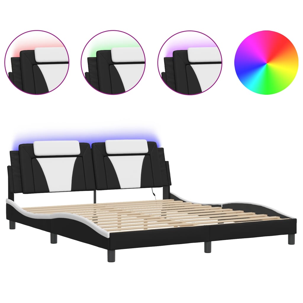 Cadre de lit Viana avec LED sans matelas noir et blanc 180x200 cm