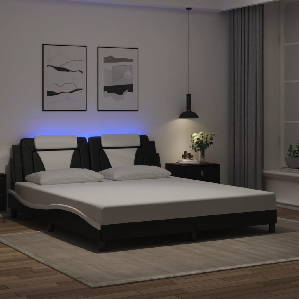 Cadre de lit Viana avec LED sans matelas noir et blanc 180x200 cm